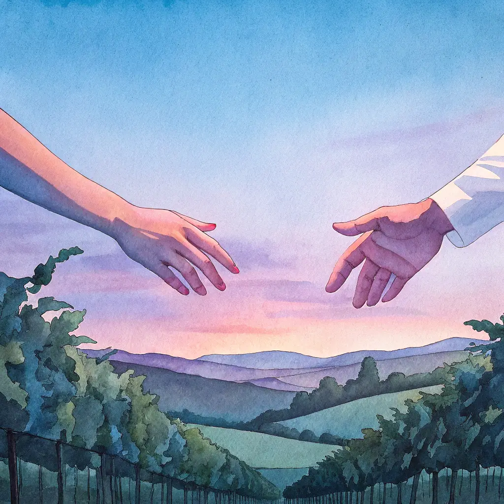Vinitta Wines Malta about us Image showing a watercolour painting of two hands holding